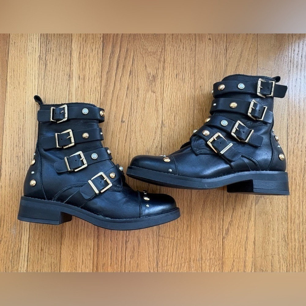 Leather Moto Buckle Boots Studded Size 7